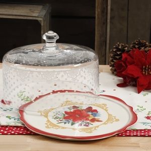 New Pioneer Woman Winter Bouquet Cake Plate with Glass Dome